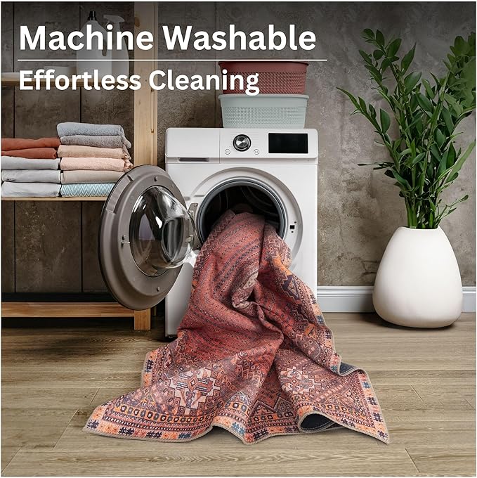 Bloom Rugs Washable Non-Slip 12 ft Runner - Red/Multicolor Traditional Bordered Runner for Entryway, Hallway, Bathroom, and Kitchen - Exact Size: 2.5' x 12'