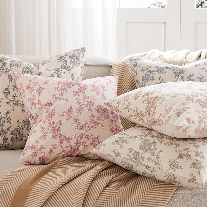 100% Cotton French Pastoral Throw Pillow Covers Set of 2, 16x16 Inch Double Sided/Blue, Farmhouse Decorative Cushion Covers for Sofa Bed Living Room Home Decor