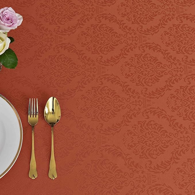 maxmill Jacquard Table Cloth Damask Design Water Resistant Wrinkle Resistance Heavy Weight Soft Tablecloth for Kitchen Dinning Tabletop Decoration Square 52 x 52 Inch Rust