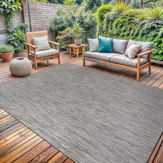 Washable Indoor Outdoor Rug 10x14 Weather Resistant Area Rugs Modern Solid for Porch Deck Balcony Backyard Patio Outside Carpet (10 X 14 Silver Grey)