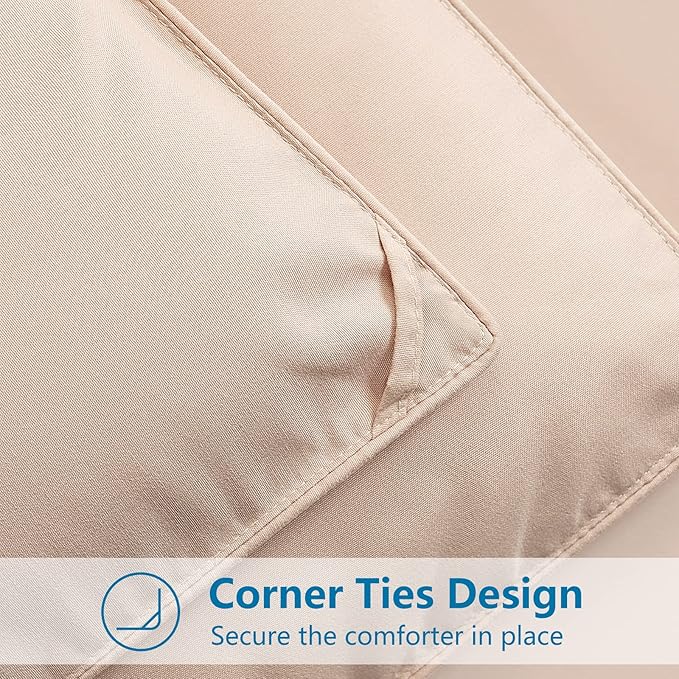 EASELAND Oversized Queen Down Alternative Comforter - Quilted Duvet Insert for All Seasons, Soft Lightweight with Corner Tabs, Summer Winter Warm Bedding, Beige 98×98 Inches