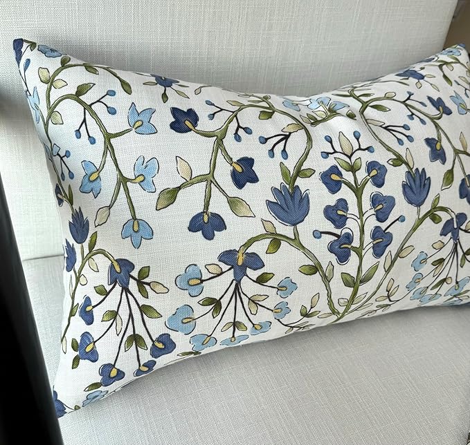 Zea Garden Printed Decorative Lumbar Accent Throw Pillow Cover - Decor for Living Room, Sofa, Chair, Patio, Car, Balcony, Bench, Porch, Nursery, Office, Bedroom - 14x24 Inches, Blue