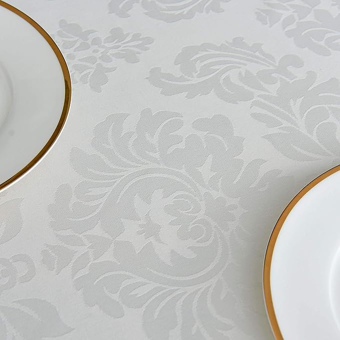 maxmill Square Tablecloth Damask Design Water Proof Wrinkle Free Heavy Weight Soft Tablecloth Decorative Table Cover for Outdoor and Indoor Use Square 60 x 60 Inch Ivory