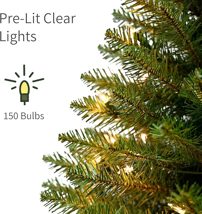 Puleo International 4.5ft Pre-Lit Slim Fraser Fir Christmas Tree with 401 Clear Lights, 150 Realistic Dense Branch Tips, Easy Setup Artificial Trees with Sturdy Metal Stand