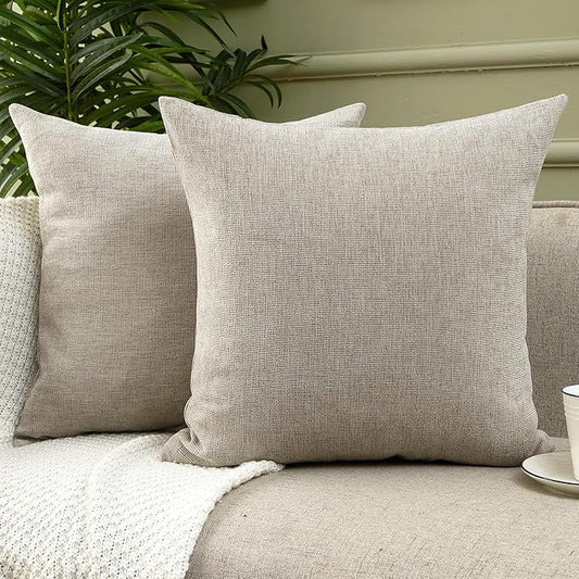 Jepeak 24x24 Inch Decorative Chenille Throw Pillow Covers, Pack of 2 Cozy Concise Pillow Cases Soft Farmhouse Modern Square Cushion Cover for Sofa Couch Bed Home Decor, Tan