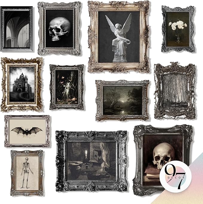 97 Decor Dark Gothic Home Decor Aesthetic - Halloween Gothic Wall Decor, Moody Wall Art Pictures, Creepy Skull Goth Posters Gallery Wall Prints For Home Dorm Bedroom Decorations (Unframed)