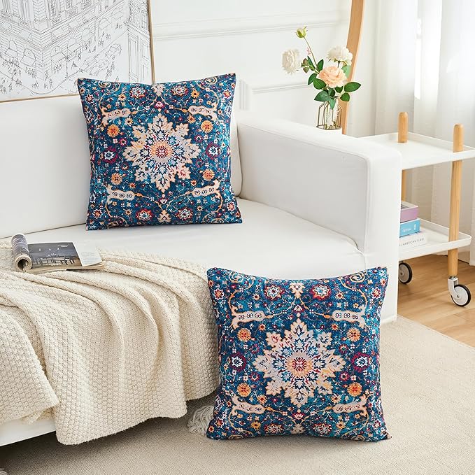 Boho Throw Pillow Covers 26x26 inch Set of 2,Boho Vintage Carpet Pattern Antique Ethnic Decor Double Sided Pattern Cushion Cover Soft Pillow Case Living Sofa Room Bed Square Pillow Cover