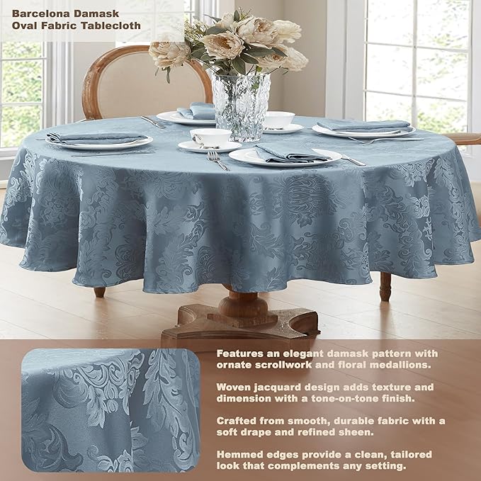 Newbridge Barcelona Damask Fabric Napkins, Set of 4, Blue – No Iron, Soil Resistant Cloth Napkins for Dining, Parties and Holidays