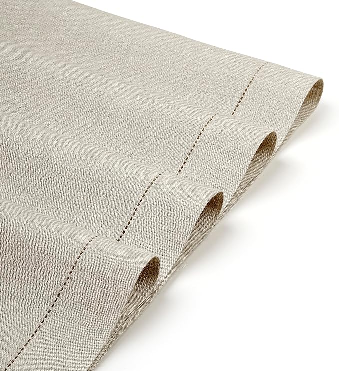 D'Moksha Homes Linen Placemats Set of 6 - Classic Hemstitch Natural Placemats 14 x 19 Inch - 100% Pure Linen Table Mats for Winter, Christmas, Holiday - Handcrafted and Machine Washable
