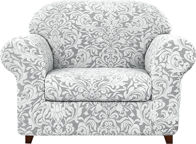 SUBRTEX Chair Slipcovers, 2 Piece, Stretch Armchair Sofa Cover for Living Room Couch Cover Machine Washable Furniture Protector Cover, Jacquard Damask (Small, Light Smoky Gray)