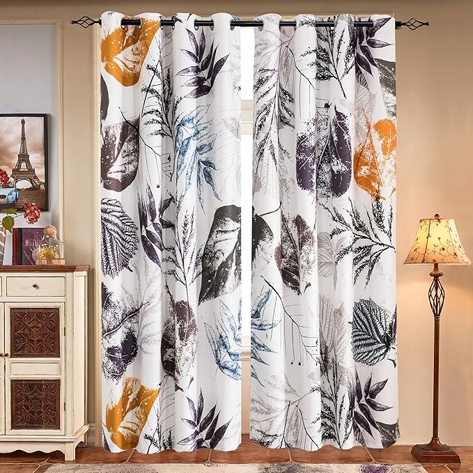 SUBRTEX Light Flitering Curtains 52Wx84L, Room Darkening Vibrant Floral Drapes, 50% Blackout, Semi Sheer Boho Farmhouse Curtains for Living Room, Gray