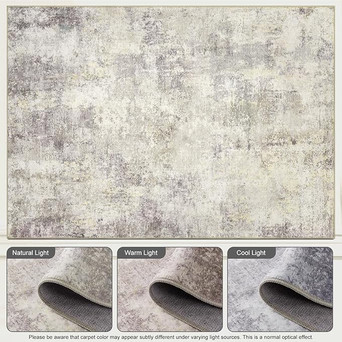 Washable Area Rugs for Living Room 8x10 - Large Neutral Modern Abstract Rug, Soft Low Pile Carpet with Non Slip Backing for Under Dining Room Table, Bedroom, Home, Office, Dorm - Brown Grey