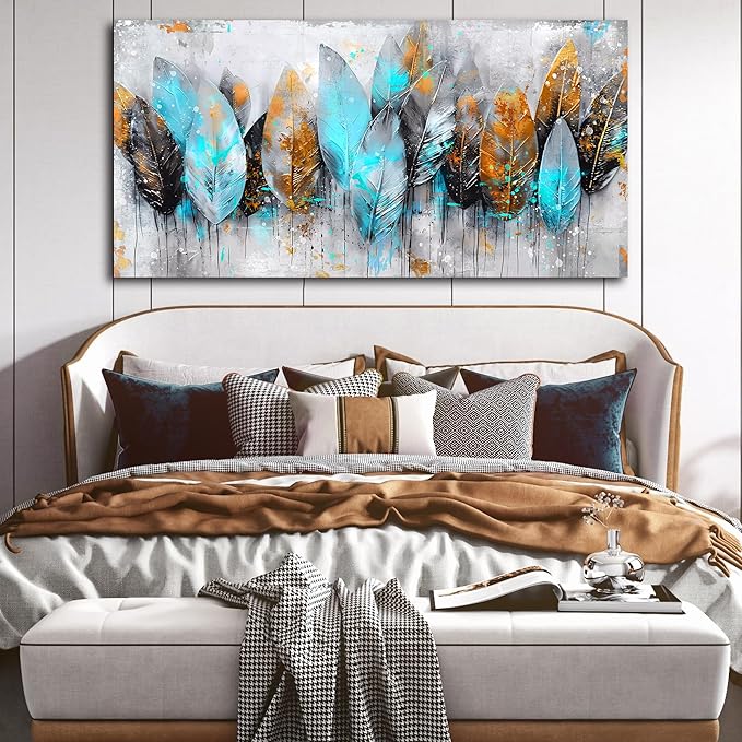 LAOTOART Abstract Leaf Wall-Art - Abstract Art Wall Decor - Large Wall Art for Living Room Ready to Hang Size 29" x 59"