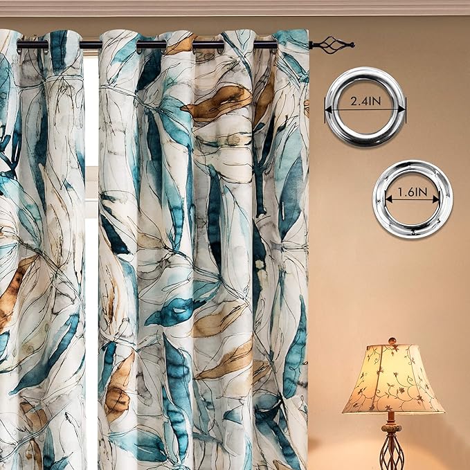 SUBRTEX Light Flitering Curtains 52Wx108L, Room Darkening Vibrant Floral Drapes, 50% Blackout, Semi Sheer Boho Farmhouse Curtains for Living Room, Blue