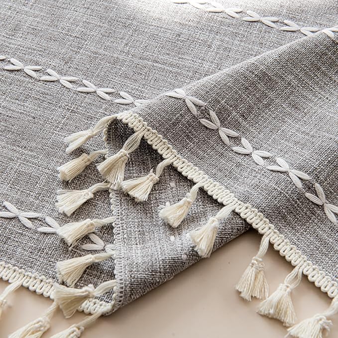 Sutuo Home Boho Curtains for Bedroom Living Room, Semi Blackout Linen Farmhouse Shabby Chic Tassels Window Treatment Bohemian Embroidery Drape, Rod Pocket 1 Panel 52" W x 90" L, Brown