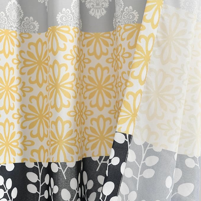Lush Decor Bohemian Stripe Window Curtain Panels, Pair 52" W x 84" L Yellow & Gray - Light Filtering Curtains for Bedroom - Boho Curtains - Maximalist Decor