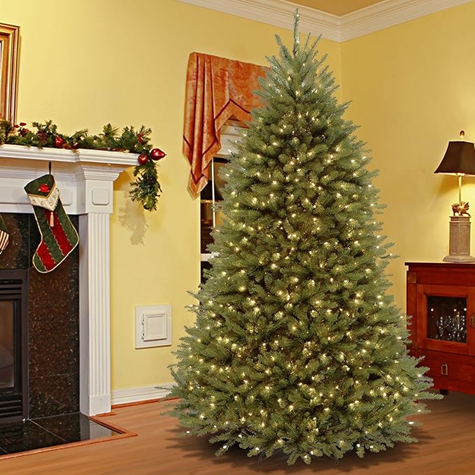 National Tree Company 9 ft Pre-Lit Dunhill Fir Artificial Christmas Tree, 900 LED Lights, 4,029 Tips, PowerConnect, Foot Pedal, 10 Light Functions, Includes Stand, Green