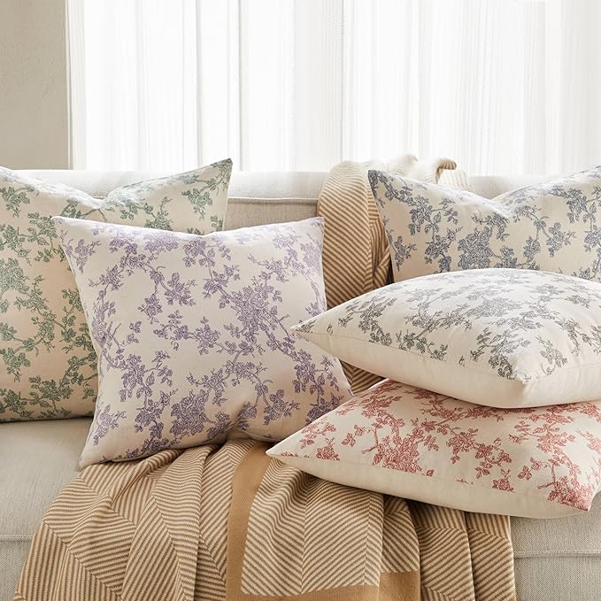 100% Cotton French Pastoral Throw Pillow Covers Set of 2, 16x16 Inch Red Farmhouse Decorative Cushion Covers for Sofa Bed Living Room Home Decor