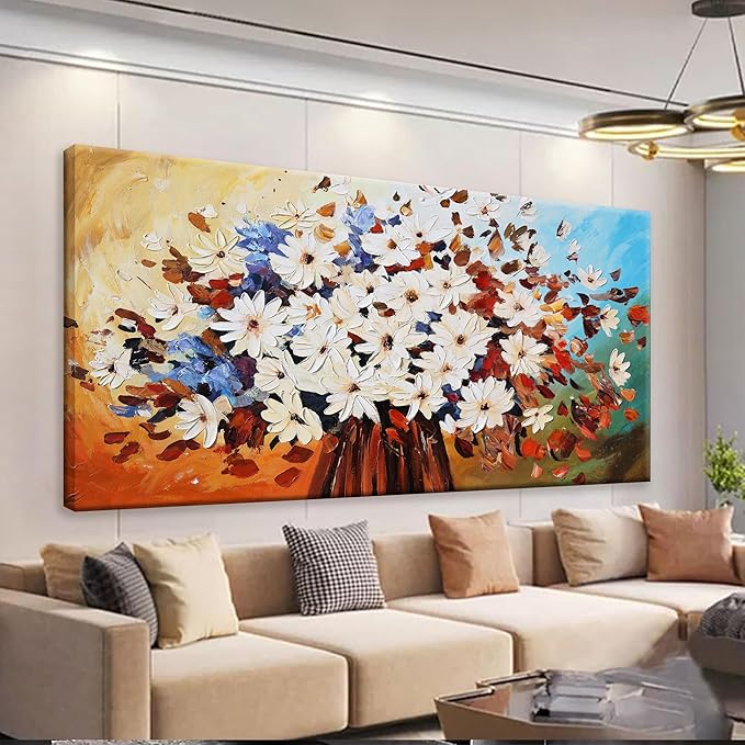 QSQ Canvas Art Wall Decor Modern Minimalist Home Wall Decor Flower Paintings Colorful White Flower Wall Art Prints Floral Wall Art Pictures For Bedroom Kitchen Office Artwork 20" × 40"