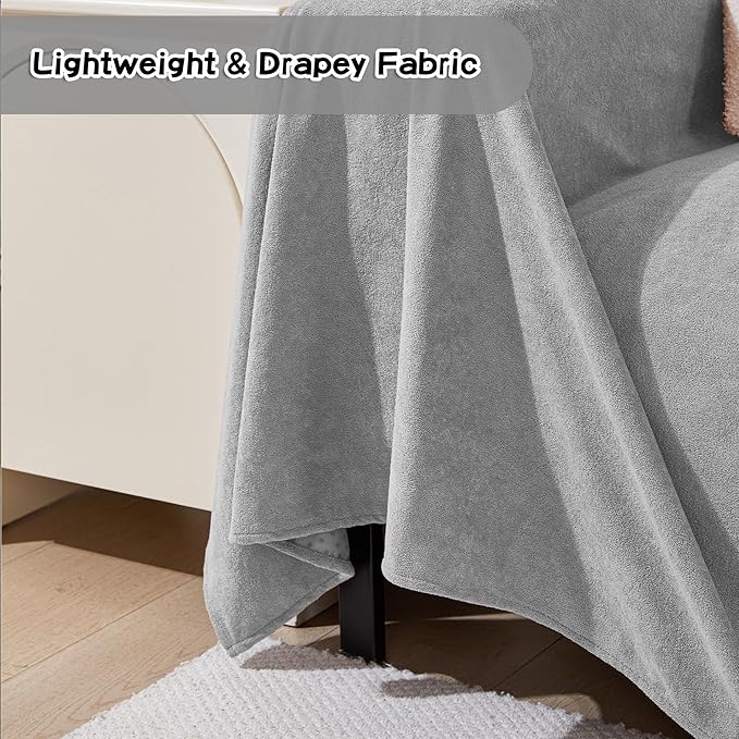 MEETSKY Couch Cover for 2 Cushion Sofa, Washable Cat Scratch Proof Sofa Covers Love Seat L Shape Soft Sectional Sofa Slipcover Furniture Protector for Dogs Pets Kids, 71" x 118", Light Grey