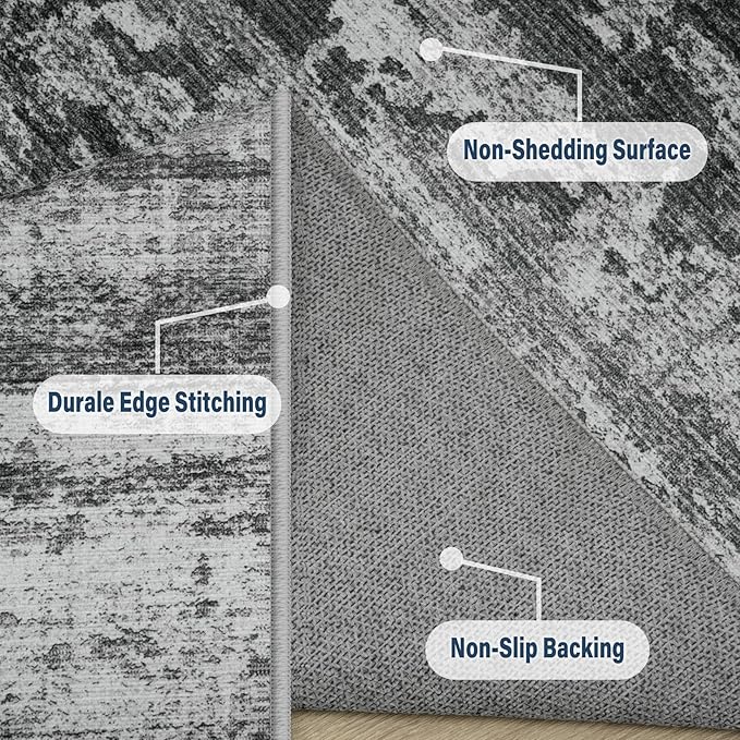 8x10 Area Rugs for Living Room: Large Machine Washable Area Rug with Non Slip Backing Non Shedding Abstract Stain Resistant Carpet for Bedroom Dining Room Nursery Home Office - Black