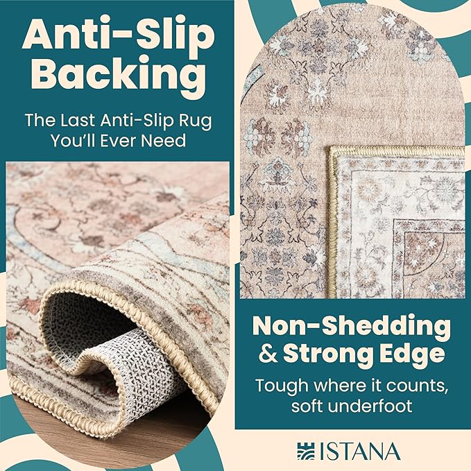 Istana 4x6 Rug - Beige Grey & Light Cream Area Rugs 4x6 - Kid & Pet Friendly Machine Washable Rugs - 4 x 6 Area Rug Non Slip & Non Shedding Area Rug - Foldable Rug for Room for Bedroom