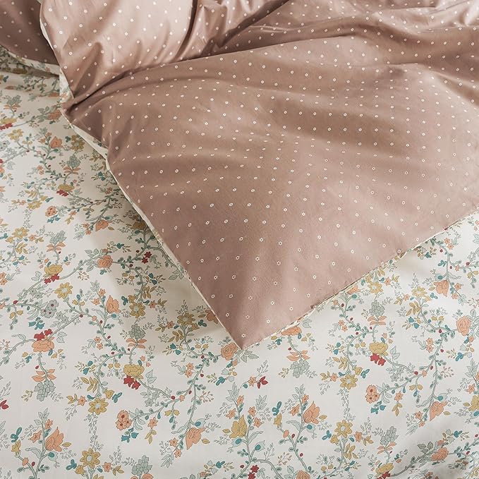HoneiLife Botanical Duvet Cover King - 100% Cotton Comforter Cover Sets, Floral Duvet Cover Sets, Wildflower Bedlinen Set with Zipper Closure & Corner Ties