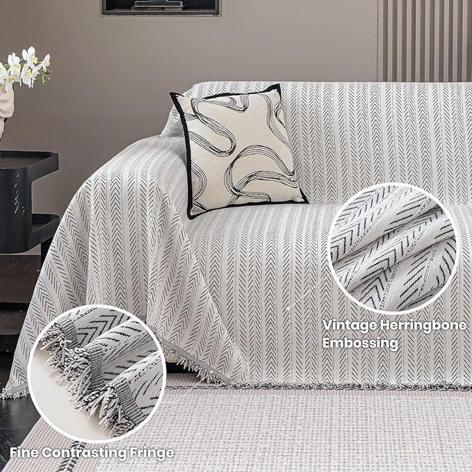 Nobildonna Sofa Cover Washable Soft Thicken Chenille Couch Cover with Tassel,Waterproof Sofa Slipcover for 3-4 Cushion Couch,Sectional Sofa,L-Shaped Furniture Protector Pet-Friendly,Beige 71"x134"