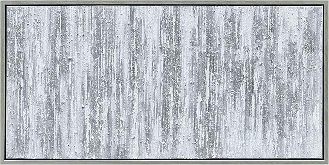 Empire Art Direct Abstract Wall Art Textured Hand Painted Canvas by Martin Edwards, Champagne Frame, 24" x 48", Silver Frequency