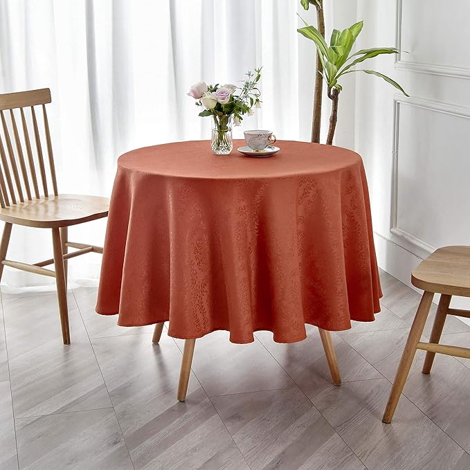 maxmill Jacquard Round Table Cloth Damask Design Waterproof Antiwrinkle Heavy Weight Soft Tablecloths for Circular Table Cover and Kitchen Dinning Tabletop Round 70 Inch Rust