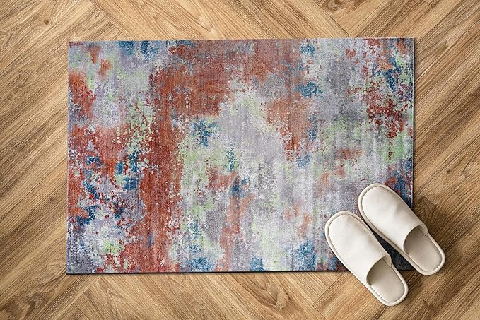 Non Slip Rugs 2x3 Modern Abstract Easy Silk Rubber Backing Soft Entryway Area Rug for Door Mat Easy to Clean Non Shedding Kitchen for Bedroom Indoor Carpet (Brick - Gray, 2x3)