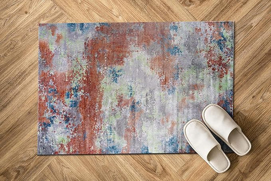 Non Slip Rugs 2x3 Modern Abstract Easy Silk Rubber Backing Soft Entryway Area Rug for Door Mat Easy to Clean Non Shedding Kitchen for Bedroom Indoor Carpet (Brick - Gray, 2x3)