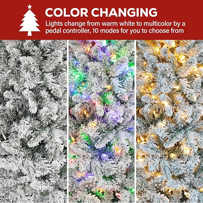 Hykolity 7.5 ft Pencil Prelit Christmas Tree, Artificial Slim Christmas Tree with 300 Multicolor LED Lights, 792 PVC Branch Tips, Metal Stand and Hinged Branches, 10 Modes