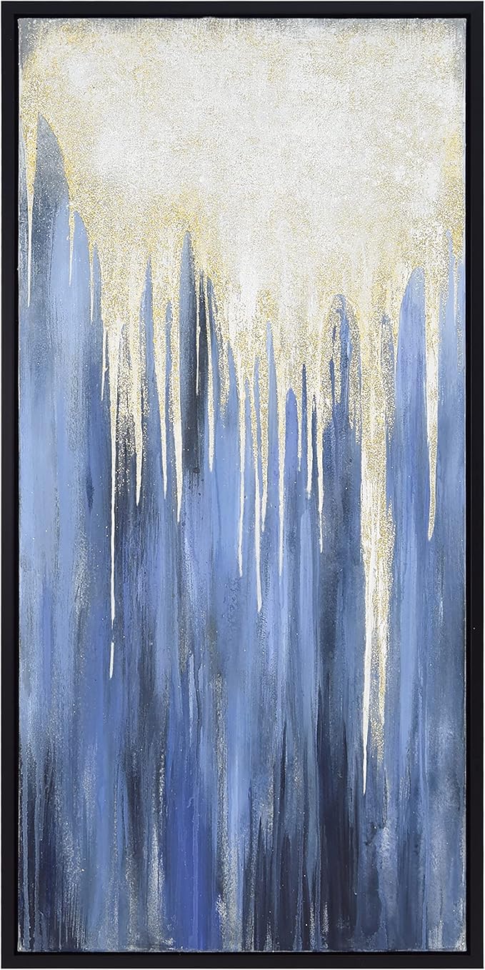 Empire Art Direct Abstract Wall Art Textured Hand Painted Canvas by Martin Edwards, Black Frame, 24" x 48", Snowy Drip 2