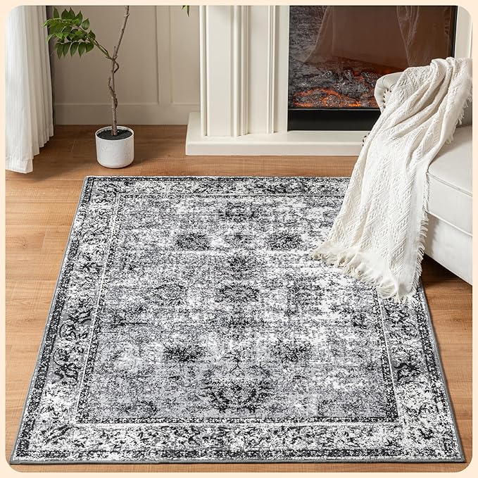 Istana 4x6 Area Rug - Dark Grey Rugs for Living Room 4x6 - Foldable Rugs for Bedroom - Stain Resistant Washable Rug - Eco-Friendly Boho Area Rugs - Easy to Clean Living Room Rug 4 x 6