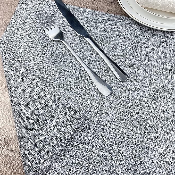 Weabetfu Cloth Placemats Set of 4 Heat Resistant Dining Table Placemmats Cotton Linen Machine Washable Kitchen Table Mats Wrinkle Free Thick Fabric Place Mat,Easy to Clean,13"x19",Mottled Grey w/Brown