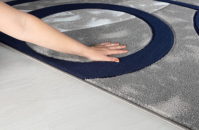 GLORY RUGS Area Rug Modern 2x3 Navy Circles Geometry Soft Hand Carved Contemporary Floor Carpet Fluffy Texture for Indoor Living Dining Room and Bedroom Area