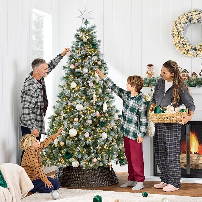 Best Choice Products Full Scotch Pine Christmas Tree, 7.5ft Pre-Lit Frosted Holiday Decor w/ 1,500 Twinkling Micro LED Lights, 2-in-1 White & Multicolor