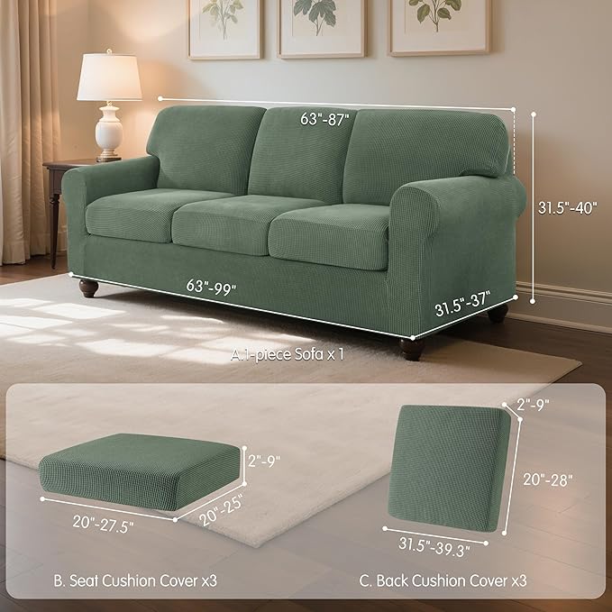 SUBRTEX 7 Pieces Stretch Sofa Slipcover Sets Couch Cover Sets Backrest Cushion Covers Furniture Protector Collection Set for Oversize Sofa Loveseat Chair Slip Covers(Large, Olive Drab)