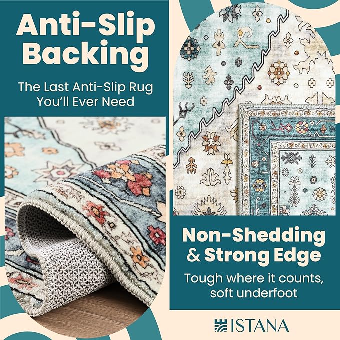 Istana 2 X 3 Area Rugs Indoor - White Cream/Blue Rugs for Bedroom - Foldable Boho Rugs for Living Room - 2x3 Area Rug - Anti-Slip Under Dining Table Rug - 2x3 Non Slip Rug W/Soft Microfiber