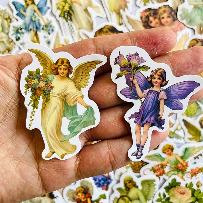 Yoksas Vintage Little Angel Fairy Stickers - 50Pcs Vinyl Renaissance Art Christian Scrapbooking Stickers for Water Bottles,Laptop,Journals