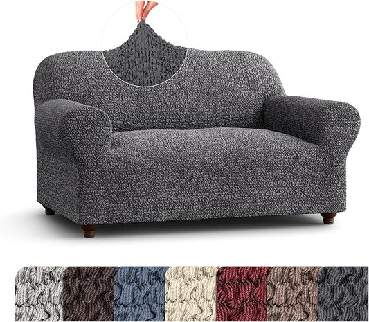 PAULATO BY GA.I.CO. Loveseat Slipcover - Oversized Chair Cover - Stretch Couch Cover - Cushion Love Seat Sofa Slipcover - 1-Piece Form Fit Washable Protector - Mille Righe Collection - Dark Grey