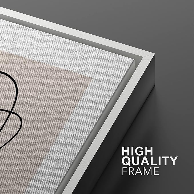 SIGNWIN Framed Wall Art Print Set Line Art Thin Lines Over Plain Tan Background Abstract Swirly Digital Art Modern Art Mid-Century Modern Expressive for Living Room, Bedroom, Office - 24"x36"x2 White
