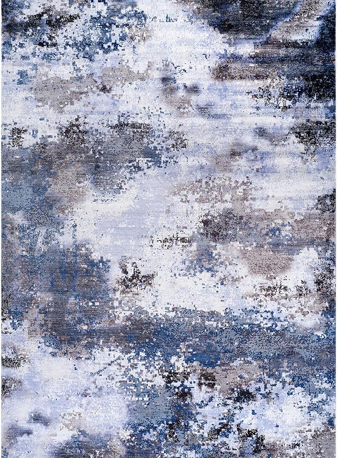 Non Slip Rugs 5x7 Modern Abstract Easy Silk Rubber Backing Soft Area Rug for Living Room Easy to Clean Non Shedding Kitchen for Bedroom Indoor Carpet (Navy - Blue, 5x7)
