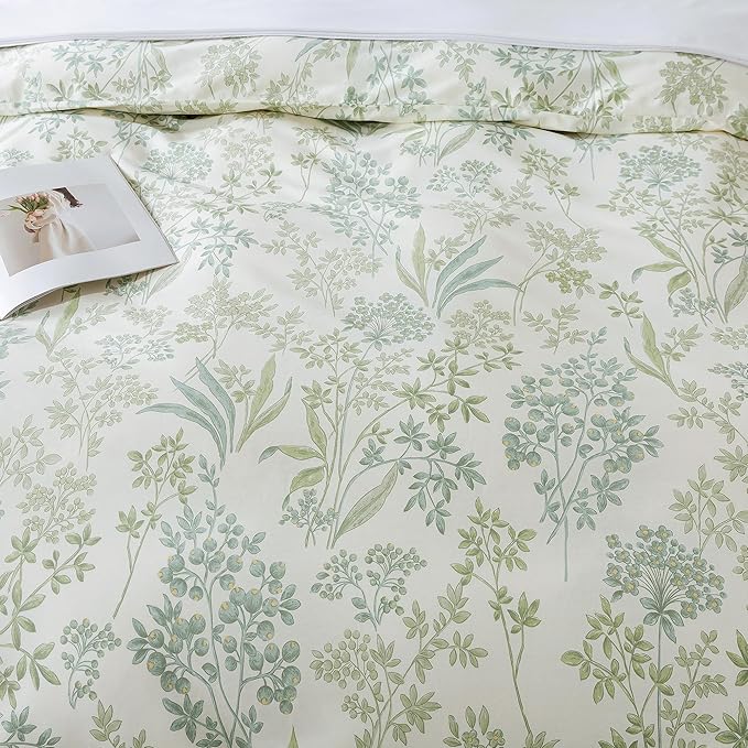 HoneiLife Cotton Duvet Cover Queen - Floral Comforter Cover 3-PC, Botanical Bedlinen Sets with Zipper Closure & Corner Ties, Wildflower Comforter Cover Sets