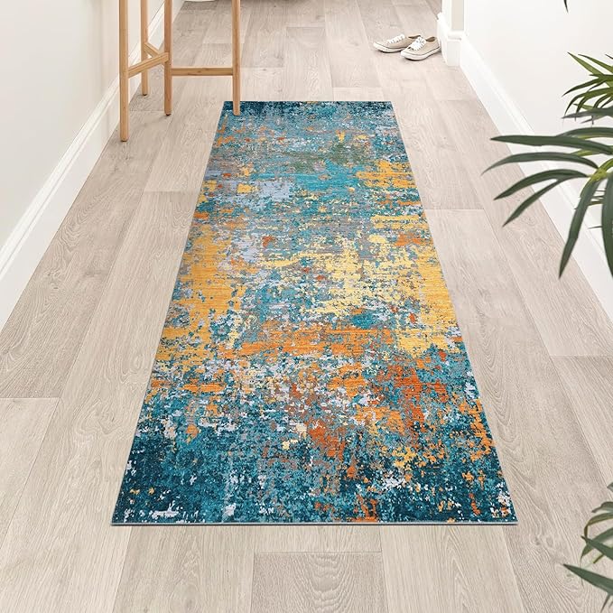 Modern Abstract Runner Rug 2x5 Washable Non Slip Stain Resistant Rug for Bedroom Living Room Non Shedding Low Pile Indoor Floor Cover,Multi Color