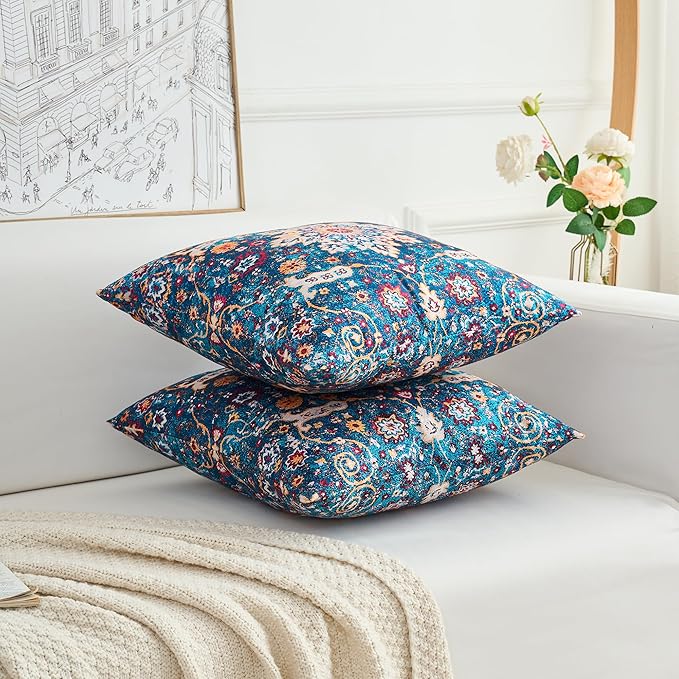 Boho Throw Pillow Covers 26x26 inch Set of 2,Boho Vintage Carpet Pattern Antique Ethnic Decor Double Sided Pattern Cushion Cover Soft Pillow Case Living Sofa Room Bed Square Pillow Cover