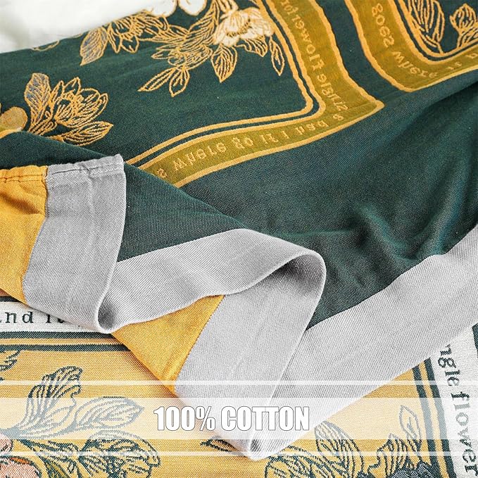 Boho Throw Blanket for Bed 100% Cotton Ultra Soft Rustic Quilt Fall Blanket Floral Printed Farmhouse Decor Bed Blankets,60"×80" All Season Rustic Throw for Sofa Couch Chair