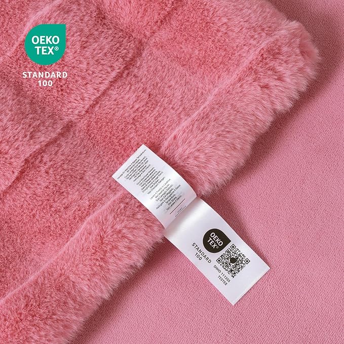 Cozy Bliss Fluffy Faux Fur Blanket Queen Size for Bed, Fuzzy Soft Striped Plush Blanket, Thick Throw for Bedroom Couch Gift, 90x90 Inches Pink