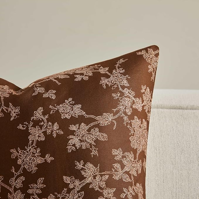 100% Cotton French Pastoral Throw Pillow Covers Set of 2, 24x24 Inch Background/Brown Farmhouse Decorative Cushion Covers for Sofa Bed Living Room Home Decor